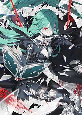 Anime Girl with Book and Red Eyes