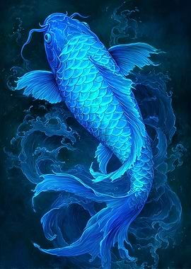 Blue Koi Fish Digital Art