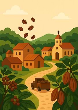 Coffee Bean Village Illustration