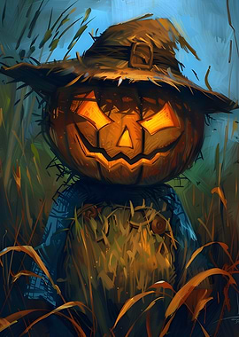 Halloween Scarecrow with Pumpkin Head