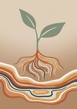 Plant with Roots and Earth Layers