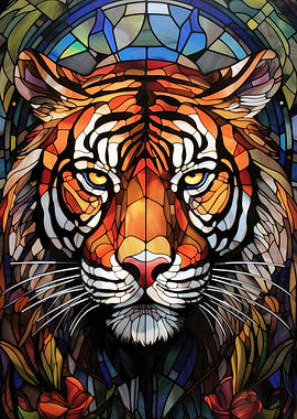 Stained Glass Tiger Portrait