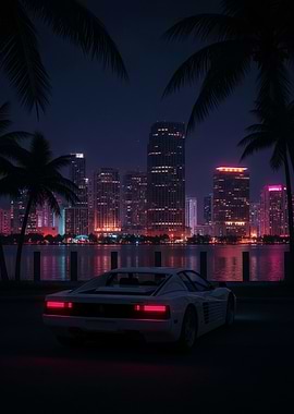 Night Drive: Cityscape and Classic Car