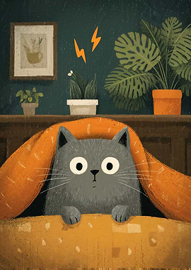 Scared Cat Hiding Under Blanket