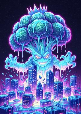 Broccoli Monster Attacks Cityscape