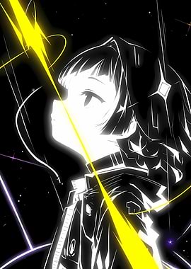 Anime Girl with Yellow Light Streaks