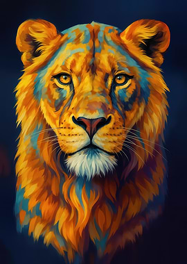 Colorful Abstract Lioness Portrait