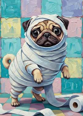 Pug Mummy with Toilet Paper