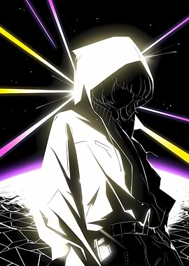 Hooded Figure in Neon Space