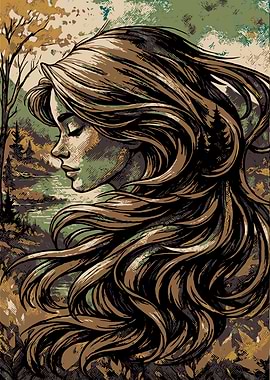 Woman in Nature Art Illustration