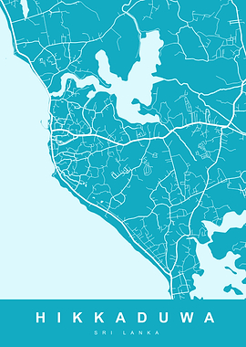 Hikkaduwa, Sri Lanka Map Art