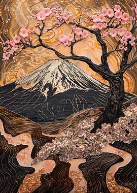 Mount Fuji and Cherry Blossoms Art