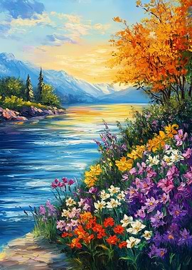 Vibrant Floral Landscape Painting