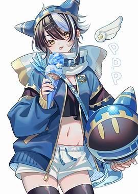 Anime Girl with Ice Cream and Helmet