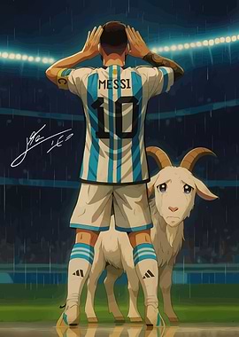 Messi and Goat Cartoon Illustration