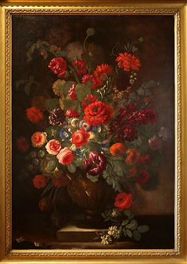 Floral Still Life Painting in Gold Frame