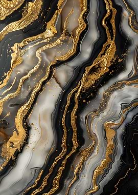 Abstract Gold, Black, and White Marble