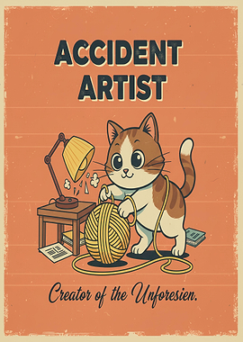 Accident Artist Cat Cartoon Poster