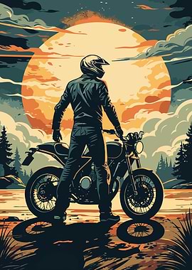 Motorcycle Rider at Sunset