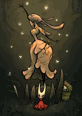 Hollow Knight characters in a dark forest