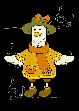 Duck listening to music illustration