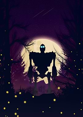 Iron Giant Silhouette Under Moonlight