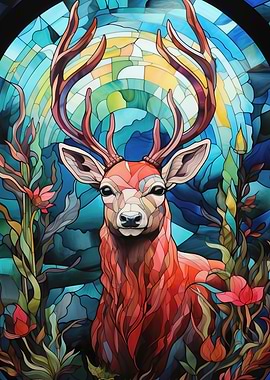 Stained Glass Deer Portrait