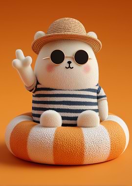 Cute Bear with Hat and Sunglasses