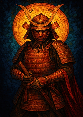 Samurai Warrior in Stained Glass Style