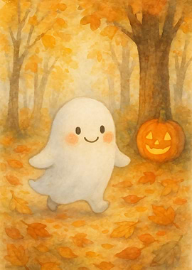 Cute Autumn Ghost Watercolor