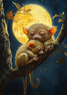 Sleeping Tarsiers Under the Moonlight