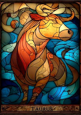 Taurus Zodiac Sign Stained Glass Art