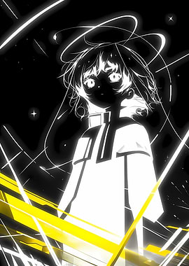 Anime Girl with Halo in Black and White