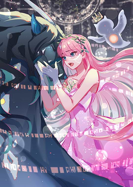 Pink-haired girl with a dark creature