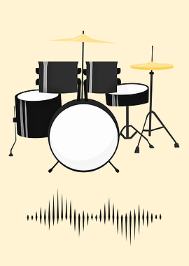 Drum Set Illustration with Sound Wave