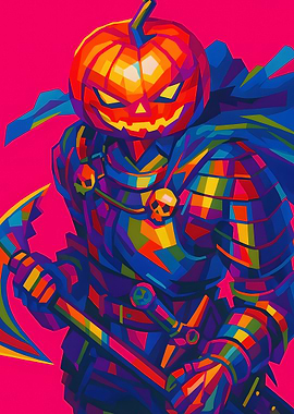 WPAP Pumpkin Head Warrior Illustration