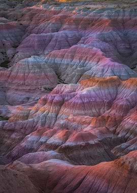 Colorful layered rock formations landscape