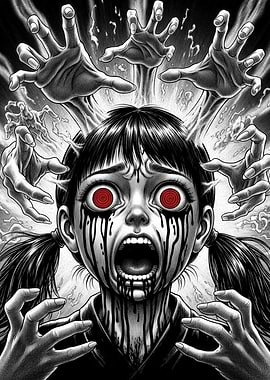 Girl Screaming with Hands Reaching