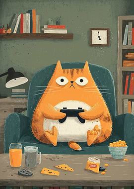 Gamer Cat Illustration