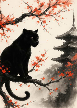 Black Panther with Japanese Pagoda
