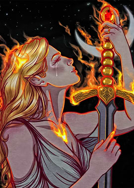 Woman with Flaming Sword Comic Art