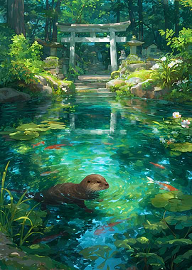 Otter in Japanese Garden Pond