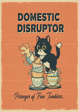 Domestic Disruptor Cat Retro Poster