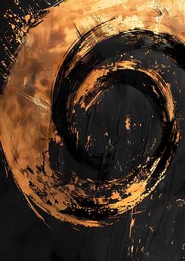 Abstract Gold and Black Swirl Painting