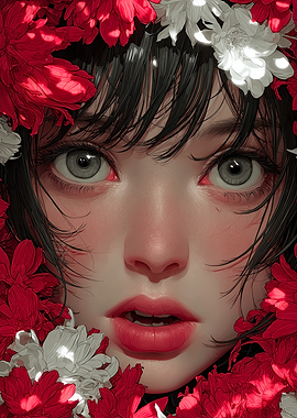 Floral Portrait: Woman Surrounded by Flowers