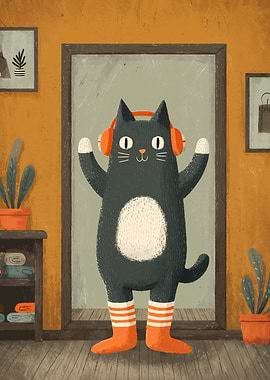 Dancing Cat with Headphones