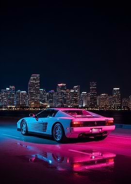 Ferrari Testarossa Neon Cityscape Miami