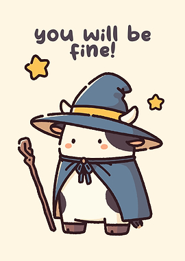 Cute Cow Wizard Cartoon Illustration