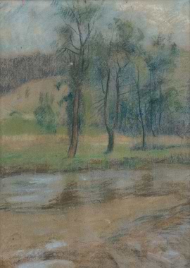 Pastel Landscape with River and Trees