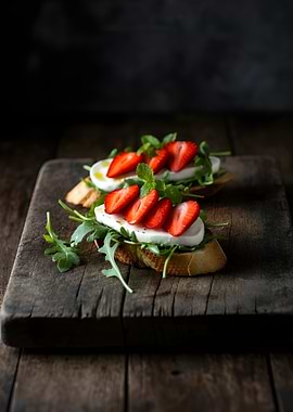 Strawberry and Mozzarella Bruschetta on Wood
